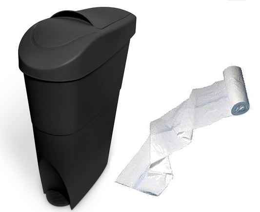 BLACK Sanitary Waste Bin Ladies + Liners Feminine Hygiene Disposal Unit Sani bins