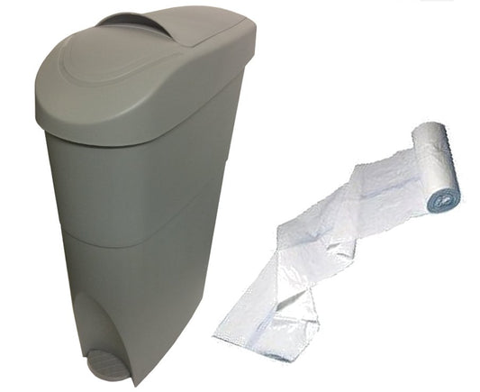 GREY Sanitary Waste Bin Ladies + Liners Feminine Hygiene Disposal Unit Sani bins