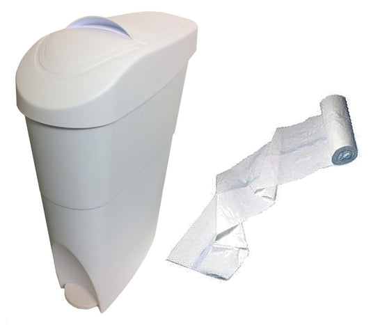 WHITE Sanitary Waste Bin Ladies + Liners Feminine Hygiene Disposal Unit Sani bins