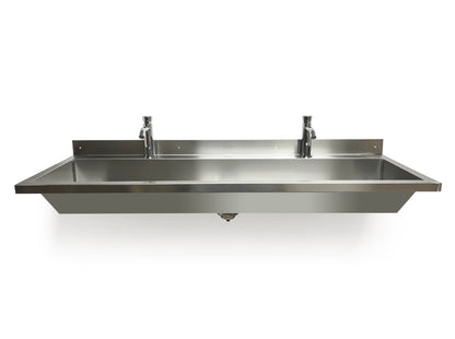 squid® S17P 1200 TROUGH Hand Wash SINK PUSH TAPS Stainless Steel Wall Mounted Basin